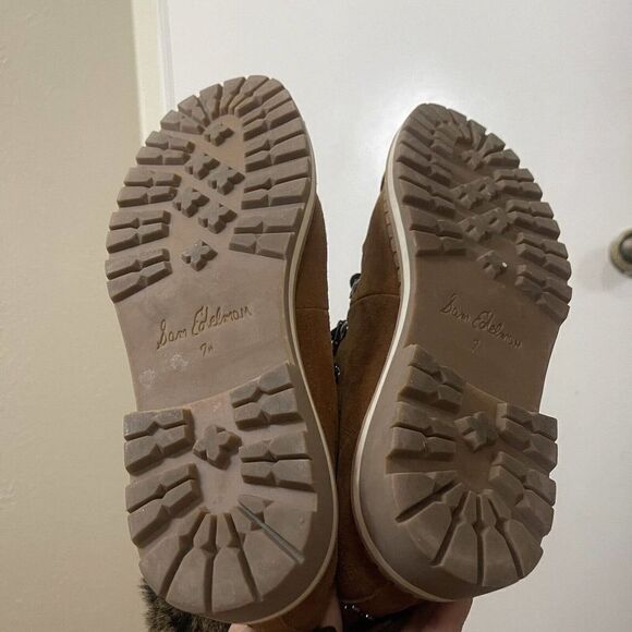 Sam Edelman Bowen Brown Leather Fur Lined Lace Up Boots Size 7.5 - Picture 6 of 9